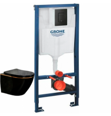 Комплект Инсталляция GROHE Rapid SL с черной матовой кнопкой + Унитаз подвесной Ancona Black Z19-15B Zandini