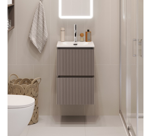Тумба с раковиной подвесная BelBagno UNO-MINI-400-2C-SO-CO Бежевый матовый, раковина белая BB-8099-3-40