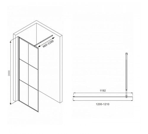 Душевая стенка Abber Immer Offen AG62120B, 120 см, со свободным входом, стекло прозрачное, профиль черный мактовый