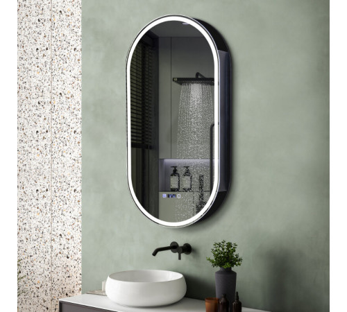 Зеркальный шкаф Abber Kontur AG6339SWHB, 50 см, подсветка, сенсорный выключатель, часы, подогрев, цвет черный