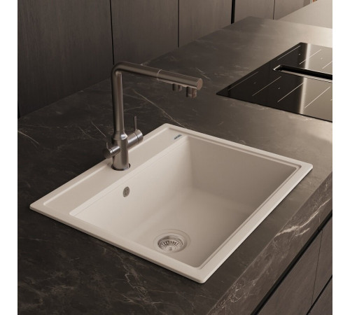 Кухонная мойка Abber Quarz AQ2902W, 60 см, кварцевый композит, белый матовый