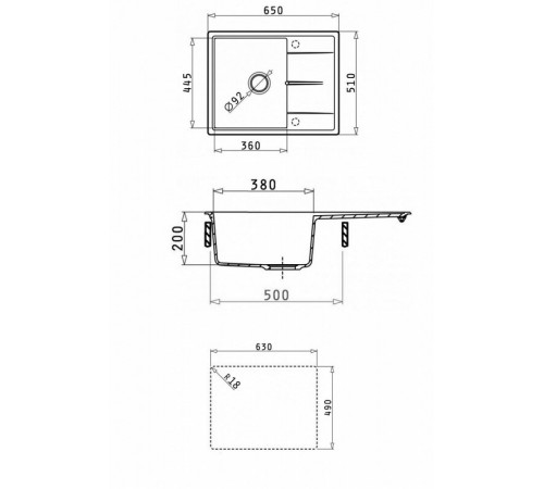 Кухонная мойка Abber Quarz AQ2903W, 65 см, кварцевый композит, крыло справа, белый матовый