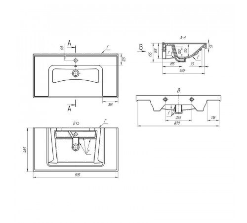 Раковина Art&Max Techno Грэйс 641617, 90 см, керамика, цвет белый