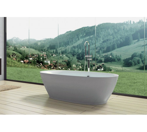 Ванна акриловая Art&Max Elegant AM-527-1800-835, 180 x 83.5 см, слив-перелив и донный клапан в комплекте, белый