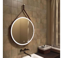 Зеркало Art&Max Milan AM-Mil-650-DS-F-Brown 65 см с подсветкой, на ремне из коричневой кожи