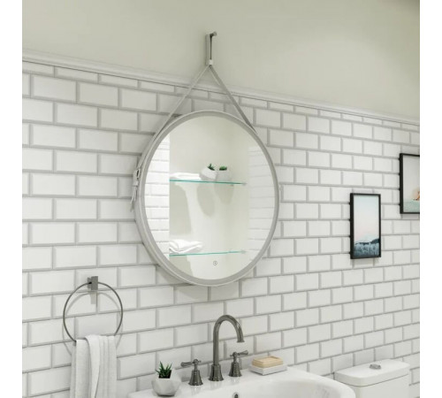Зеркало Art&Max Milan AM-Mil-650-DS-F 65 см с подсветкой, на ремне из белой кожи