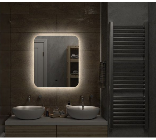 Зеркало Art&Max Ravenna AM-Rav-600-700-DS-F, 60 см, LED-подсветка, датчик движения, бесконтактный сенсор, цвет белый
