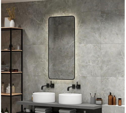 Зеркало Art&Max Siena, AM-Sie-600-1200-DS-F, 60 см, с LED-подсветкой, инфракрасный сенсор, датчик движения, диммер, цвет черный