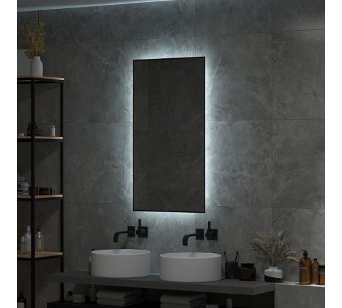 Зеркало Art&Max Sorrento, AM-Sor-600-1200-DS-F, 60 см, с LED-подсветкой, инфракрасный сенсор, датчик движения, диммер, цвет черный