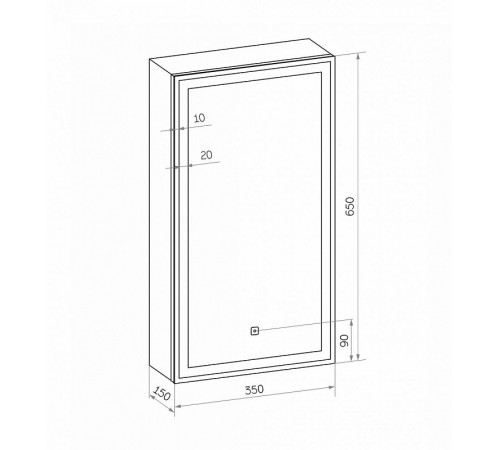 Зеркальный шкаф Art&Max Techno, AM-Tec-350-650-1D-L-DS-F-Nero/AM-Tec-350-650-1D-R-DS-F-Nero, 35 см, с подсветкой, L/R, цвет черный матовый