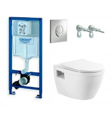 Инсталляция Grohe с безободковым унитазом BelBagno Loto BB070CHR, сиденье микролифт комплект Santehnica.ru