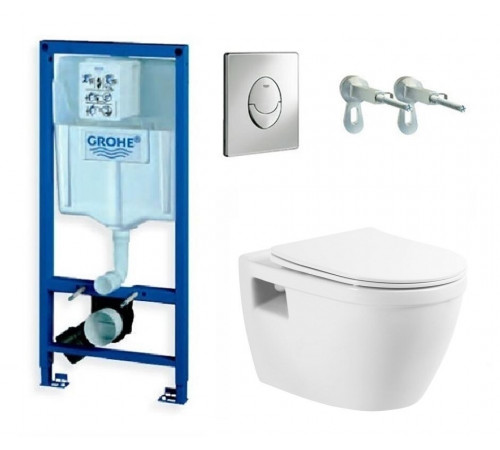 Инсталляция Grohe с безободковым унитазом BelBagno Loto BB070CHR, сиденье микролифт комплект Santehnica.ru