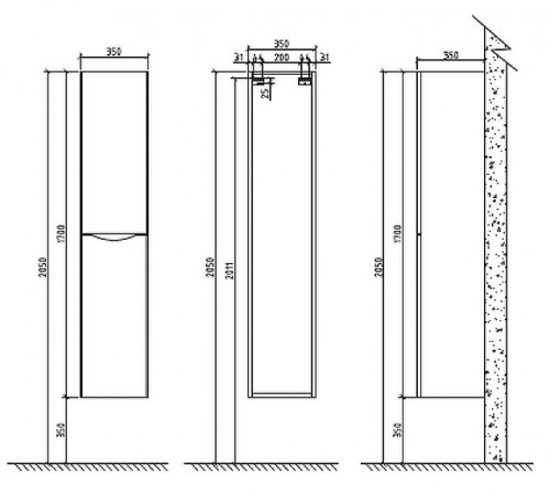 Пенал BelBagno Ancona-N-1700-2A-SC-WO-L, 35 см, подвесной, rovere bianco, левосторонний
