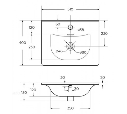 Раковина BelBagno BB-8099-3-50, 50 х 40 см, керамика, белый