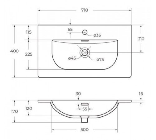 Раковина BelBagno BB-8099-3-70, 70 х 40 см, керамика, белый