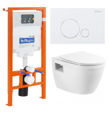 Инсталляция BelBagno с унитазом BelBagno Loto BB070CHR, сиденье с микролифтом, клавиша белая круглая, комплект