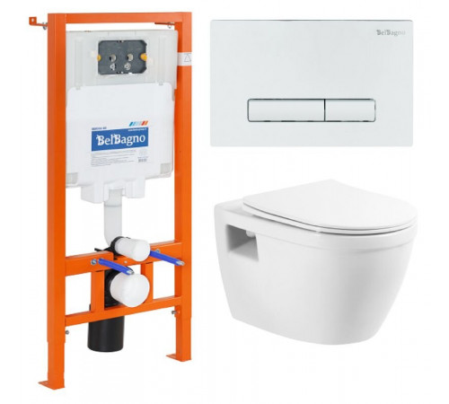 Инсталляция BelBagno с унитазом BelBagno Loto BB070CHR, сиденье с микролифтом, клавиша белый, комплект