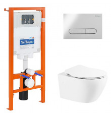 Инсталляция BelBagno BB507B/BB2020SC/BB002-80/BB005-PR-CHROME, безободковый белый унитаз, сиденье микролифт, клавиша смыва хром