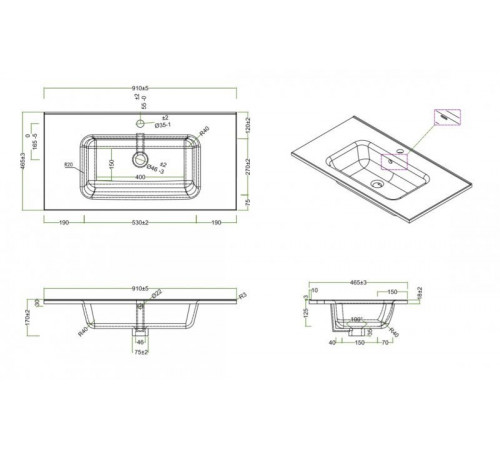 Раковина керамическая BelBagno BB900ETL, 91 x 46 x 17 см