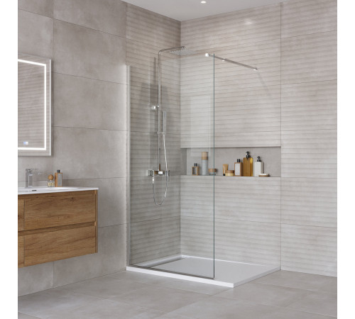 Душевая стенка BelBagno Kraft-L-1-90-C-Cr, 90 см, свободный вход, стекло прозрачное, профиль хром