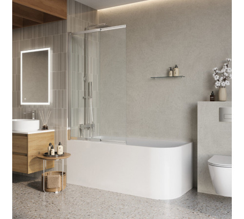Шторка на ванну BelBagno LUCE-VF-11-100/145-C-Cr, 100 см, стекло прозрачное, профиль хром