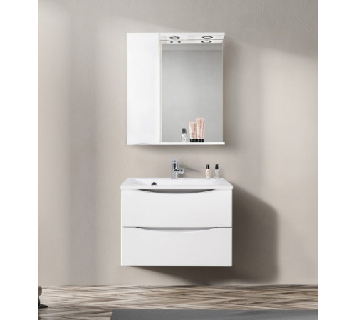 Зеркальный шкаф BelBagno Marino MARINO-SPC-700/750-1A-BL-P-L/R, 70 х 75 см, с LED-подсветкой, Bianco Lucido - белый глянец, левый/правый