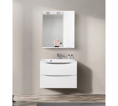Зеркальный шкаф BelBagno Marino MARINO-SPC-700/750-1A-BL-P-L/R, 70 х 75 см, с LED-подсветкой, Bianco Lucido - белый глянец, левый/правый