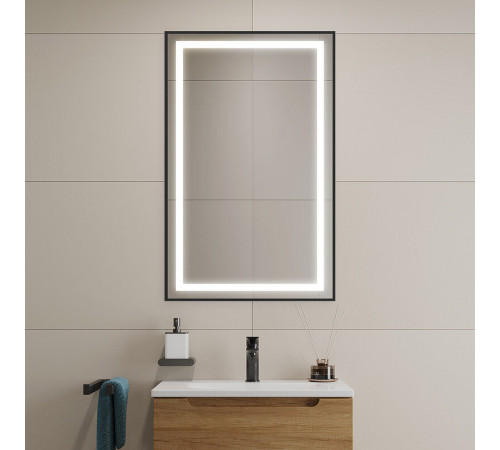 Зеркало BelBagno Kraft SPC-KRAFT-500-900-SENS-NERO, 50 см, с LED подсветкой, с сенсорным выключателем, цвет рамы черный