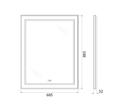 Зеркало BelBagno Kraft SPC-KRAFT-685-885-TCH-WARM 68.5 см, светодиодная подсветка, с сенсорным выключателем, с подогревом, сатин