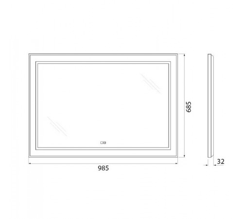 Зеркало BelBagno Kraft SPC-KRAFT-985-685-TCH-WARM-NERO 98.5 см, светодиодная подсветка, с сенсорным выключателем, с подогревом, черный
