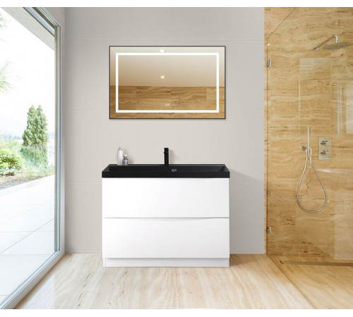 Зеркало BelBagno Kraft SPC-KRAFT-985-685-TCH-WARM-NERO 98.5 см, светодиодная подсветка, с сенсорным выключателем, с подогревом, черный