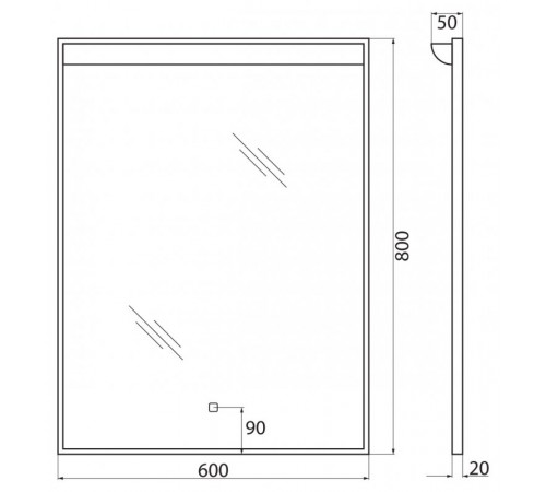 Зеркало BelBagno SPC-UNO 60 см, с подсветкой, белый, SPC-UNO-600-800-TCH