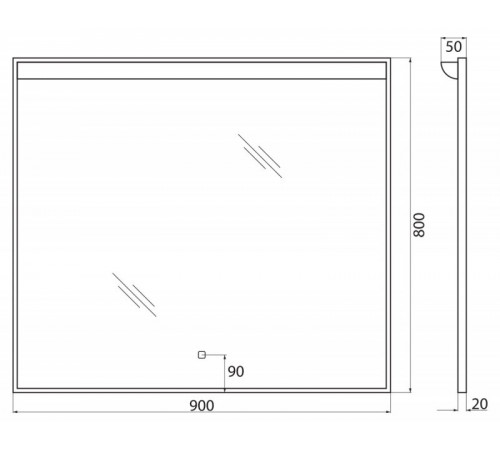 Зеркало BelBagno SPC-UNO 90 см, с подсветкой, белый, SPC-UNO-900-800-TCH