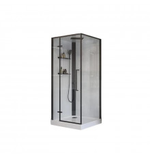 Душевая кабина BelBagno UNO-CAB-A-1-90-C-NERO-Bi-TOP-L/UNO-CAB-A-1-90-C-NERO-Bi-TOP-R, 90 х 90 см, с крышей, с низким поддоном, стекло прозрачное, профиль черный матовый, левая/правая