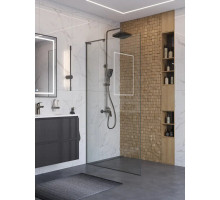 Душевая стенка BelBagno UNO-L-1-TB-100-C-GM, 100 см, стекло прозрачное, профиль вороненая сталь, gunmetal