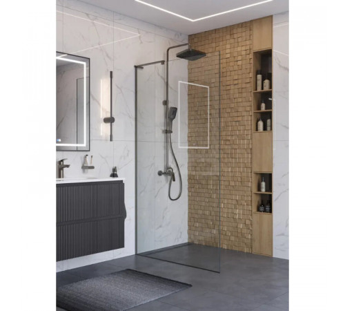 Душевая стенка BelBagno UNO-L-1-TB-100-C-GM, 100 см, стекло прозрачное, профиль вороненая сталь, gunmetal