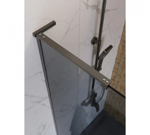 Душевая стенка BelBagno UNO-L-1-TB-110-GR-GM, 110 см, стекло тонированное графит, профиль вороненая сталь, gunmetal