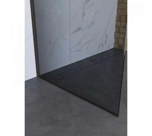 Душевая стенка BelBagno UNO-L-1-TB-110-GR-GM, 110 см, стекло тонированное графит, профиль вороненая сталь, gunmetal