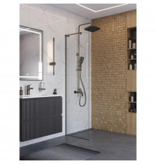 Душевая стенка BelBagno UNO-L-1-TB-70-C-GM, 70 см, стекло прозрачное, профиль вороненая сталь, gunmetal