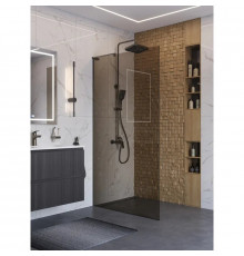 Душевая стенка BelBagno UNO-L-1-TB-90-BR-GM, 90 см, стекло тонированное бронза, профиль вороненая сталь, gunmetal
