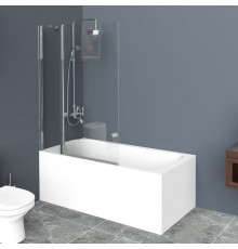 Душевая шторка на ванну BelBagno UNO, 100 х 150 см, стекло прозрачное/рифлёное, профиль хром, UNO-V-11-100/150-C/P-Cr