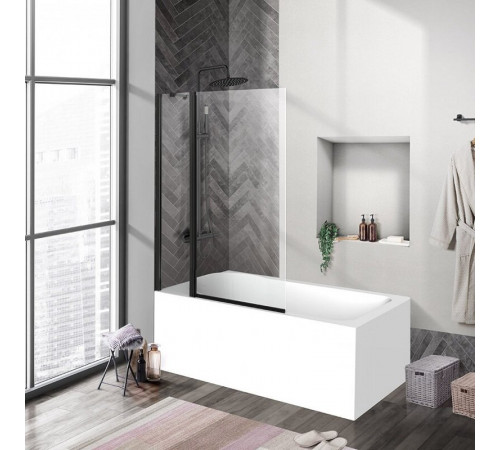 Душевая шторка на ванну BelBagno Uno, 100 х 150 см, стекло прозрачное, профиль черный матовый, UNO-V-11-100/150-C-NERO