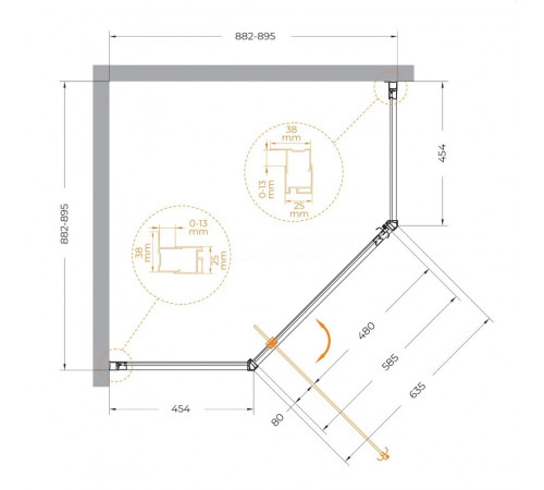 Душевой уголок Cezares Eco-O-P-1-90-P-Cr, 90 x 90 см, стекло рифленое, профиль хром