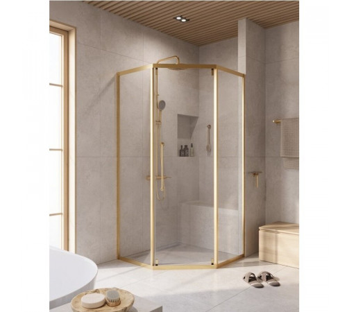 Душевой уголок Cezares RELAX-304-P-1-100-C-BORO, 100 х 100 см, стекло прозрачное, профиль золото брашированное