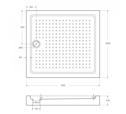Поддон акриловый Cezares TRAY-A-AH-110/100-15-W, с сифоном в комплекте