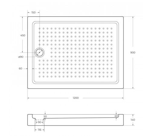 Поддон акриловый Cezares TRAY-A-AH-120/90-15-W0, без сифона