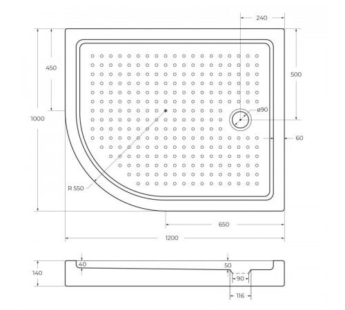 Поддон акриловый Cezares TRAY-A-RH-120/100-550-15-W