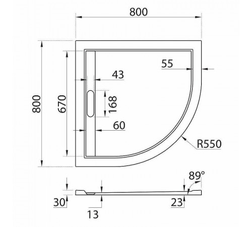 Душевой поддон Cezares TRAY-AS-R-80-30-W, 80 х 80 см, четверть круга, искусственный камень, белый