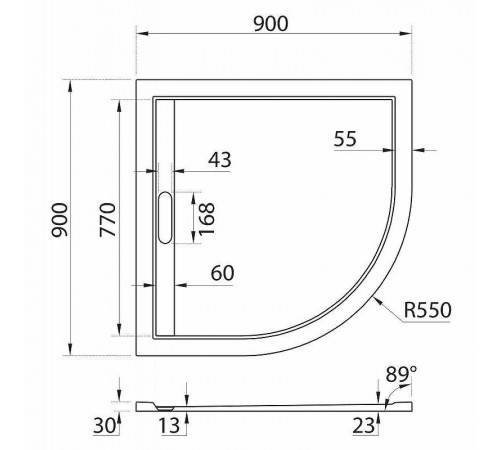 Душевой поддон Cezares Tray-AS-R-90-30-NERO, 90 х 90 см, четверть круга, искусственный камень, черный матовый