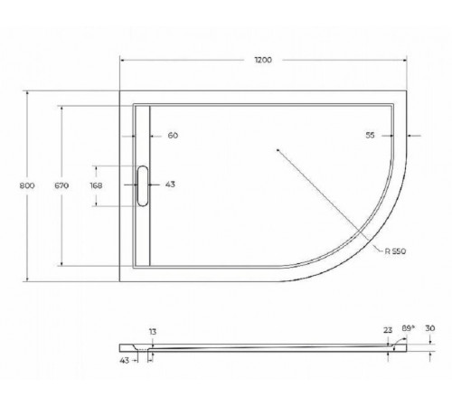 Душевой поддон Cezares TRAY-AS-RH-120/80-30-W-L, 120 х 80 см, асимметричный, искусственный камень, белый